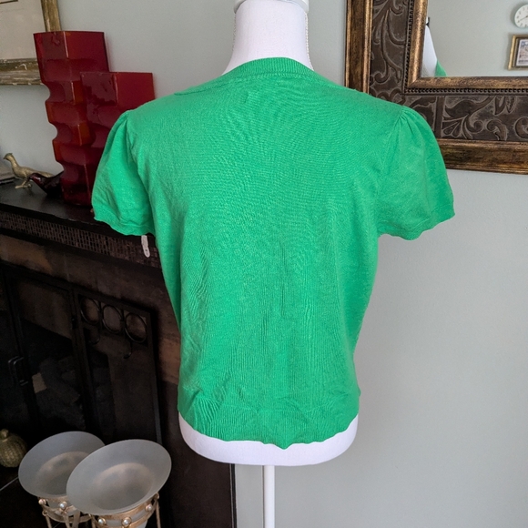 INC Women's M/L Green Short Sleeve White Bead Embellished Cardigan Sweater Top - Picture 5 of 9